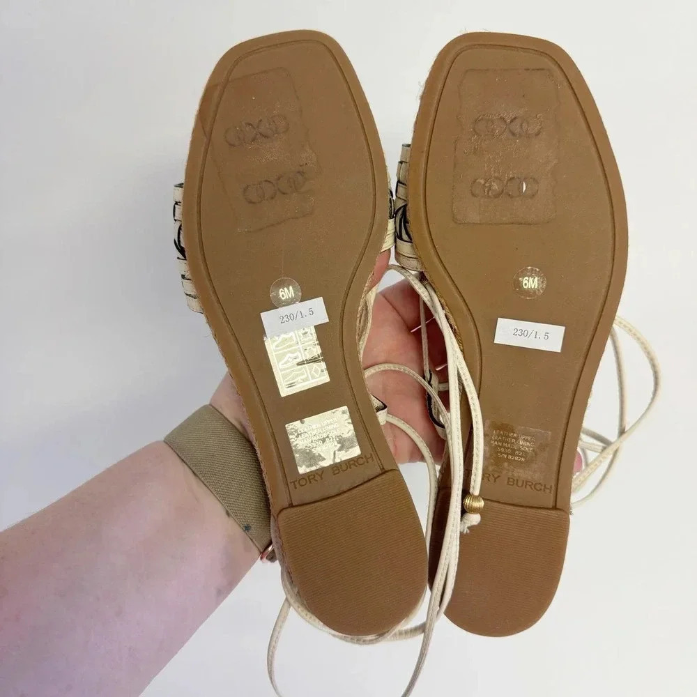 NWOT Tory Burch Caning Ankle-Wrap Leather Espadrille Sandals - Picture 5 of 6